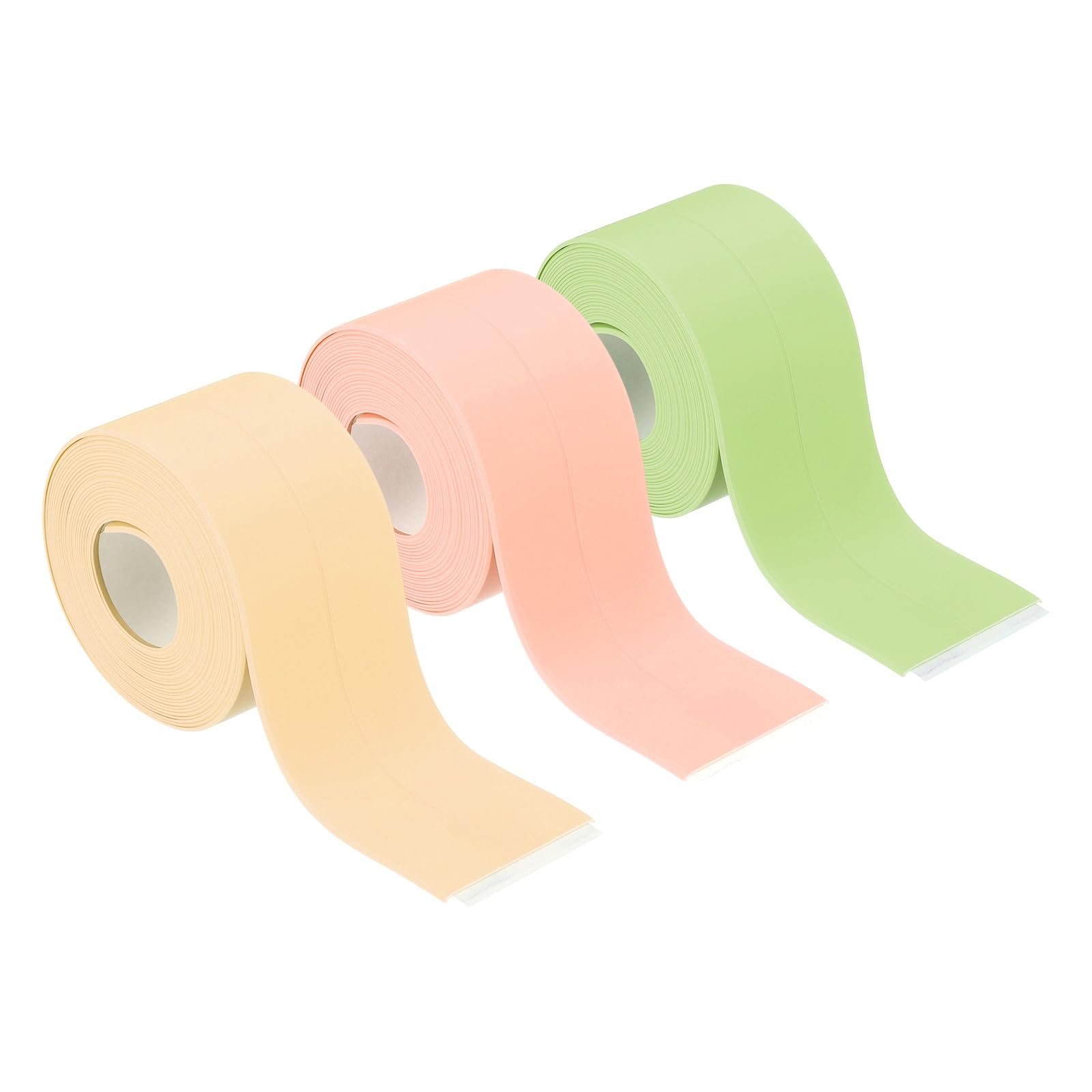 sourcing map 3 Rolls Caulk Tape Waterproof Self-Adhesive, Sealant Caulk Strip for Bathroom Bathtub Toilet Kitchen Countertop Floor Wall Edge Protector, Beige, Green, Pink, 1.5"x10.5ft