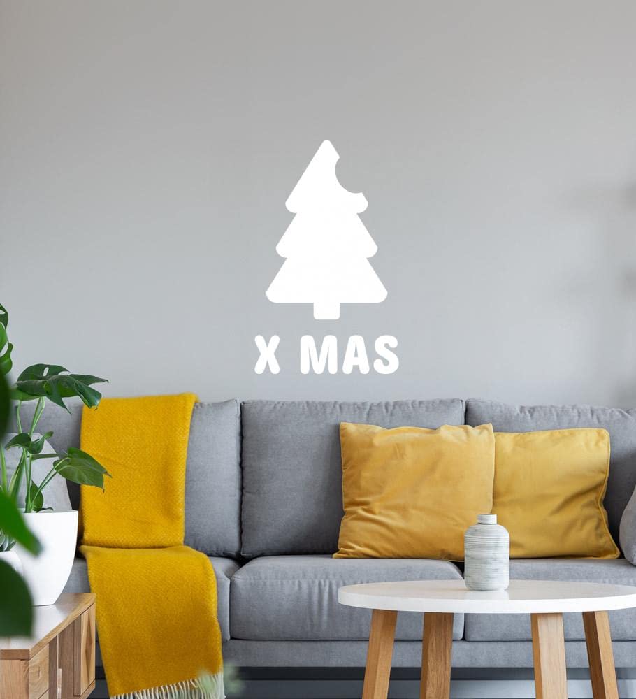 Sticker mural en forme de sapin de Noël X Mas Blanc 45 x 73 cm
