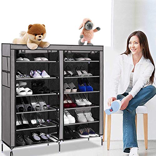 Image of Styleys Shoe Rack /Multipurpose Storage Rack with Dustproof Cover (Iron Pipes, Non Woven Fabric, Plastic Connector) (Grey, 12 Layer)