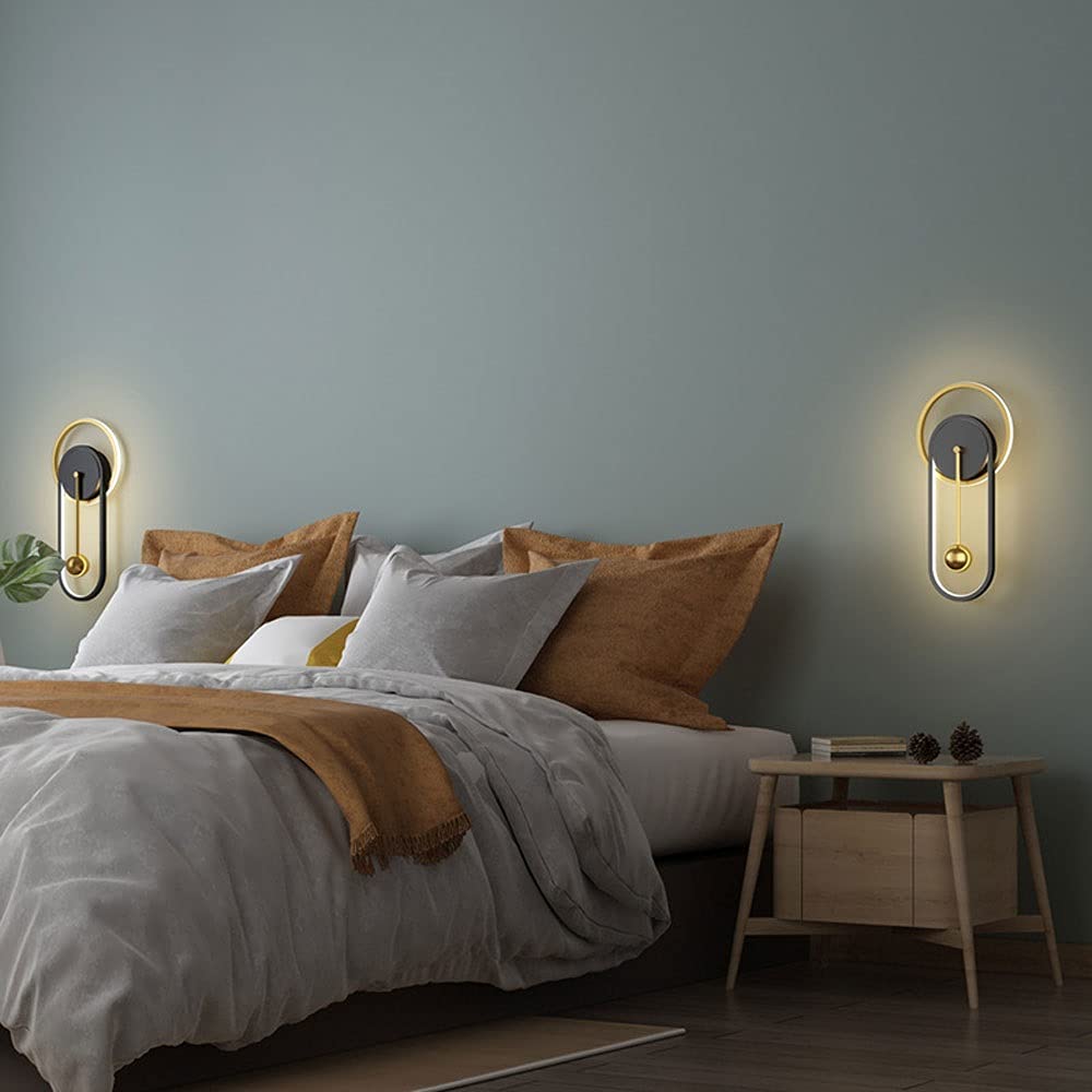 XANAYXWJ Lampada da Parete a LED Nera Lampada da Parete in Metallo Dorato, Applique da Parete da 25 W Lampada da Parete sul Comodino della Camera da Letto, Lampade da Parete a Forma di Orologio per