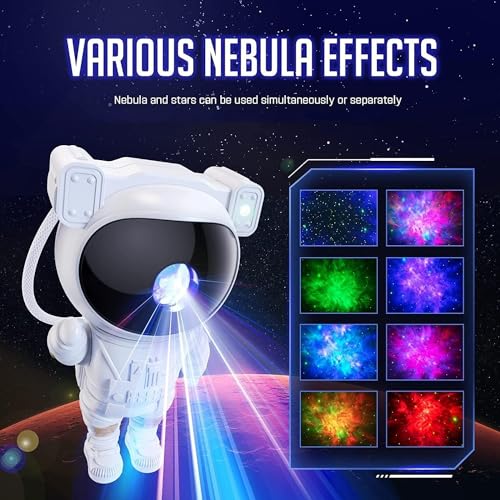 Image of Astronaut Star Projector Galaxy Night Light - 360 Rotating Nebula Lamp with Remote Control & Timer - Space Theme LED Light for Kids Bedroom, Home Decor & Gifts - Multicolor