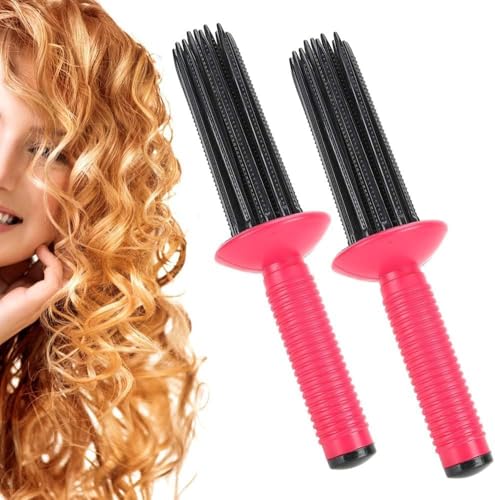 2 Pack Hair Curling Roll Comb Anti-Slip Round Hair Brush for Styling & Volumizing Heat- Resin Curling Wand Comb for Smooth Shiny Curls