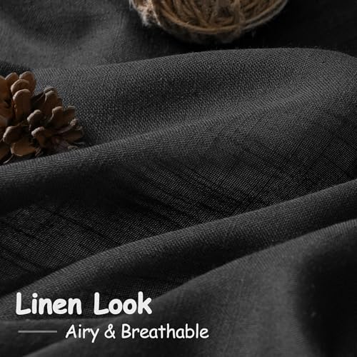 Image of Nanspring Black 102 Inch Linen Curtains for Living Room Back Tab Rod Pocket Privacy Semi Sheer Light Filtering Curtains Simple Modern Soft Material Panel Drapes for Bedroom,2 Panels, 60x102