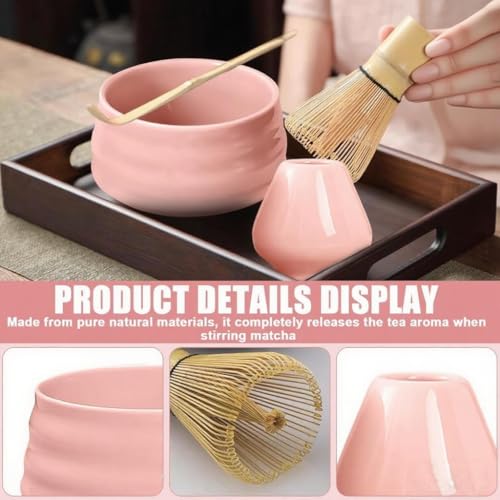 Neuytiky Matcha Set Rosa,Matcha Tea Set 5 Piece Matcha Besen Set,Matcha-Besen, Matcha-Schale, Matcha Filtersieb, Chasen und Matcha Löffel, Matcha Zubehör für die Teezeremonie (5, Rosa)
