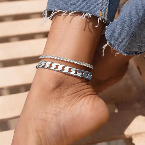 Image of KissYan Gold Ankle Bracelets for Women, 14K Gold Anklets Chunky Cuban Link Chain Summer Beach Foot Jewelry Gifts for Women