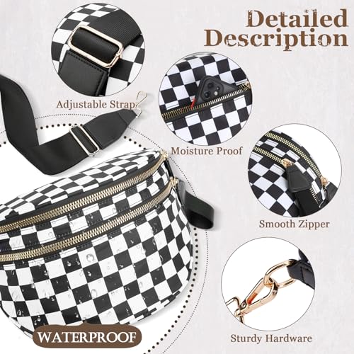 Crossbody Bag for Women,Adjustable shoulder strap,Lightweight waterproof,bum bag plus size,checkered crossbody bag （Black ）4
