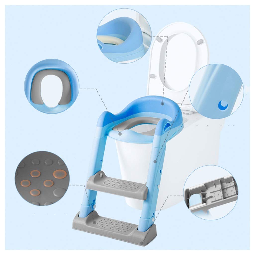 Toilette Töpfchen mit Trittleiter, Ergonomie Sicher Robust Anti-Rutsch Töpfchentrainer Mit Weich Sitzbezug Einstellbar Falten Fußbank Zum Bad Unisex-Kleinkind