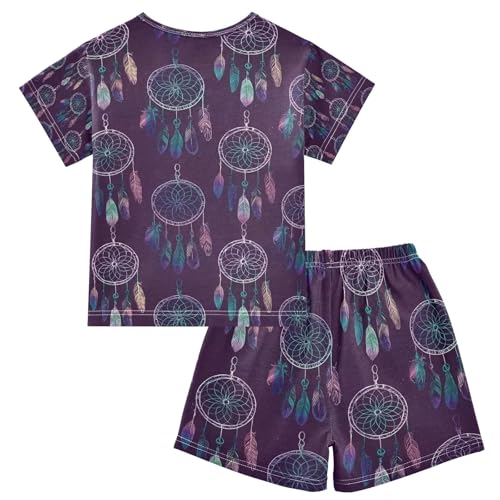 senya Deep Purple Dreamcatcher Summer Pajamas Set Short Cotton Sleepwear 2 Piece2