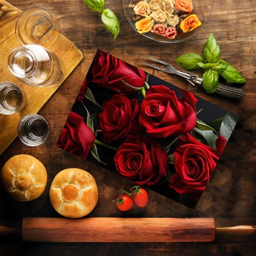 Tabla de cortar de vidrio templado rectangular decorativa con diseño de rosas rojas miniatura 2