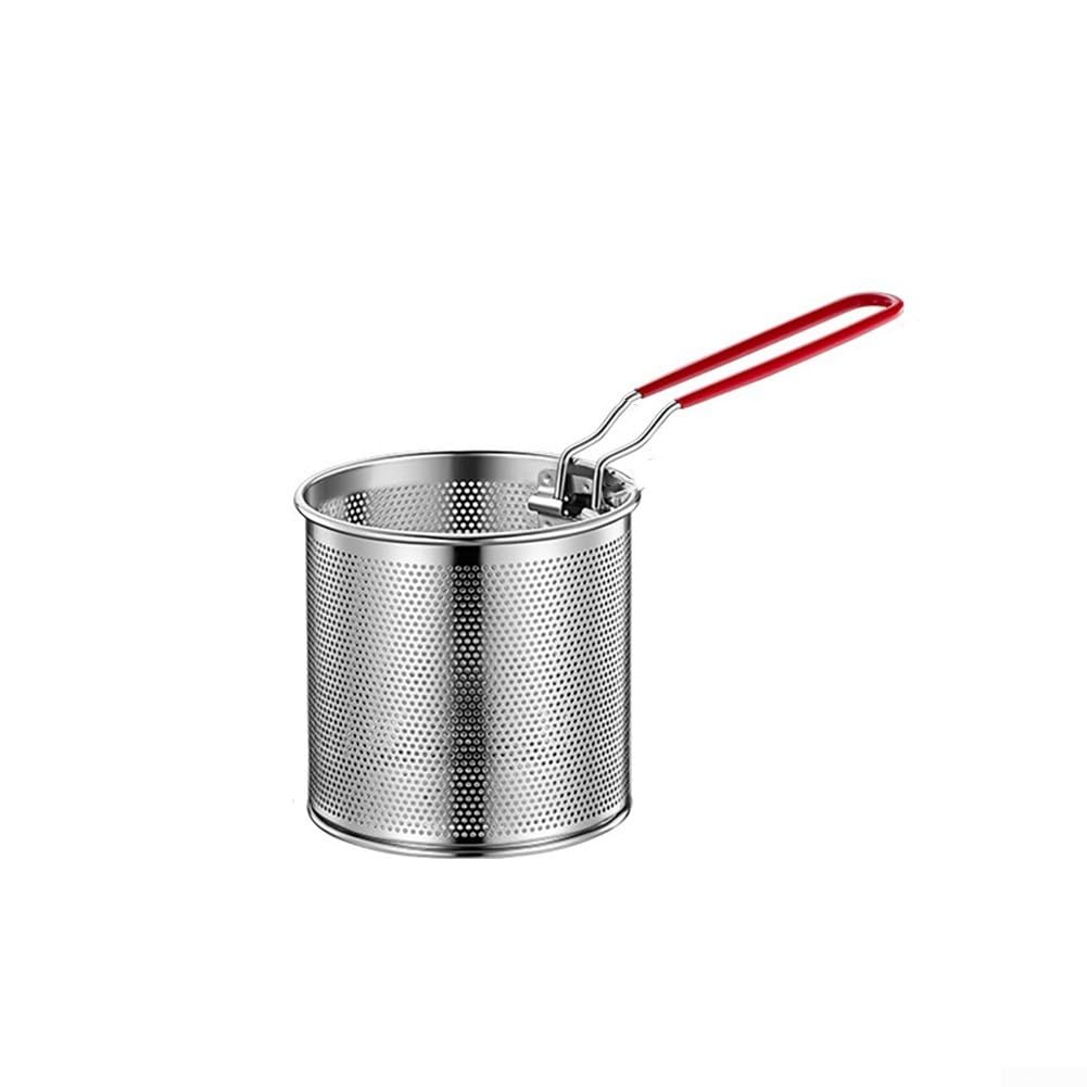 Stainless steel pasta basket for boiling and steaming vegetables, strainer fits most medium pots including 2qt and 3qt saucepans, removable handle (01)