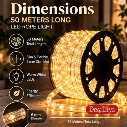 Image of Desidiya 50M LED Rope Light Warm White Lights for Decoration