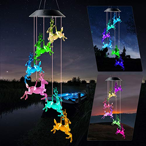 JOBOSI Deer Wind Chimes Gifts for mom Solar Wind Chime Deer Wind Chimes Glowing Wind Chimes Outdoor Decor mom Gifts Thanksgiving Gift Grandma GiftsS Hook Wind Chimes Deer Wind Chimes Gifts