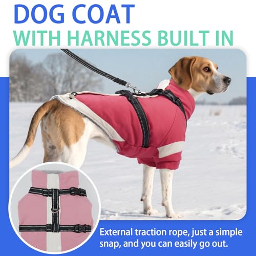 Image of MIGOHI Ultra Thick Dog Jacket,Reflective Medium Dog Coat with Harness Built in,Warm Pet Winter Coat Zip Up Puffer Jacket with Furry Collar for Medium Dogs with Legs Outdoor Adventure,L,Pink