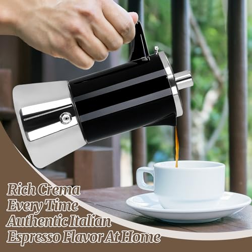 Image of 6 Cup Thickened Moka Pot 304 Stainless Steel 300ml Italian Espresso Coffee Maker Stovetop CoffeeMakers Mocha Pot Percolator for Induction Stove Classic Cafe Makers Portable for Easy Brewing