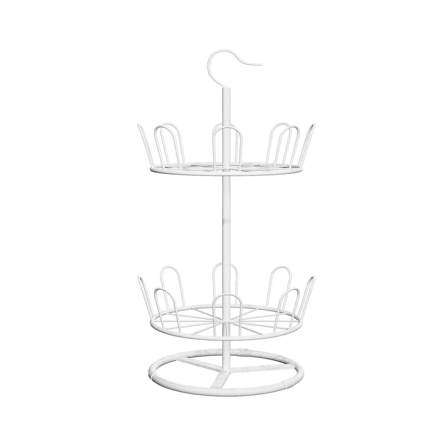 Photo 1 of 2-Tier White Iron Revolving Shoe Rack, 360 Degree Rotation, Easy Assembly, Holds 4 Pairs Shoes