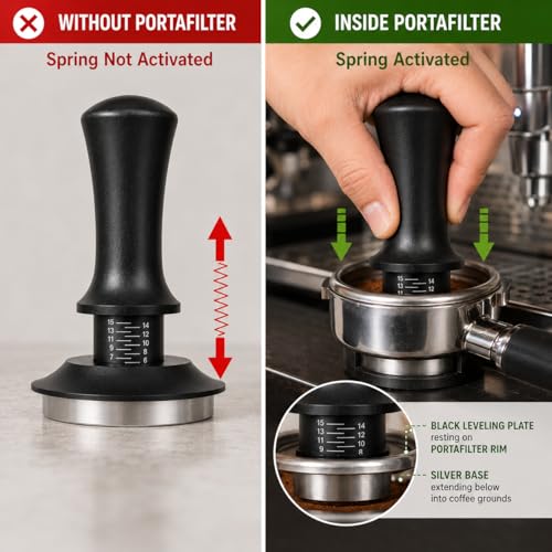 Image of Street27 51MM Coffee Tamper with Calibrated Spring Loaded Handle | Stainless Steel Espresso Tamper Flat Base for Espresso Machine Portafilter Coffee Accessories
