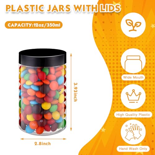 Image of Patelai 4 Pcs Plastic Jars Wide Mouth with Lids,12 Ounce,Black