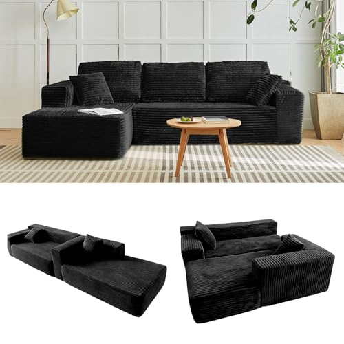 104" Cloud Modular Sectional Couch, Corduroy Boneless Sofa with Deep