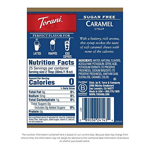 Torani Sugar Free Caramel Syrup Pack