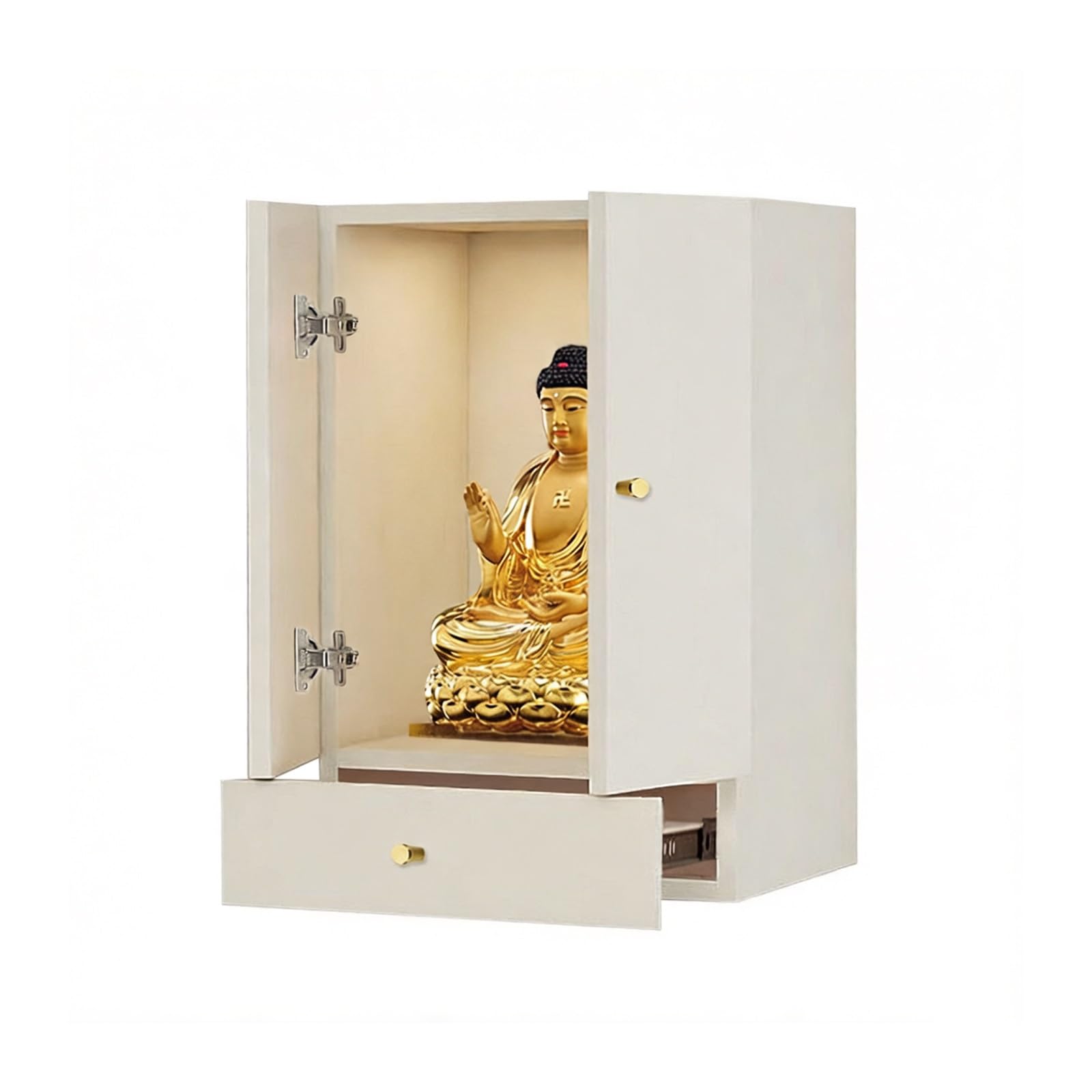 JNTFNE Wall Mounted Solid Wood Shrine Buddhist Altar,God Of Wealth Cabinet With LED Light,Drawer And Storage Shelf,Meditation Table For Home Prayer(E,50cm/19.6in)