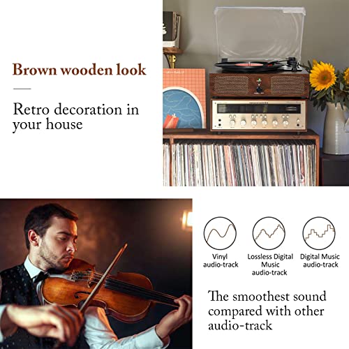 Image of Vinyl Record Player with Built-in Speakers and USB,Belt-Driven Bluetooth Turntable with 3 Speed AUX Input Headphone Jack and RCA Output Vintage Wooden Coffee