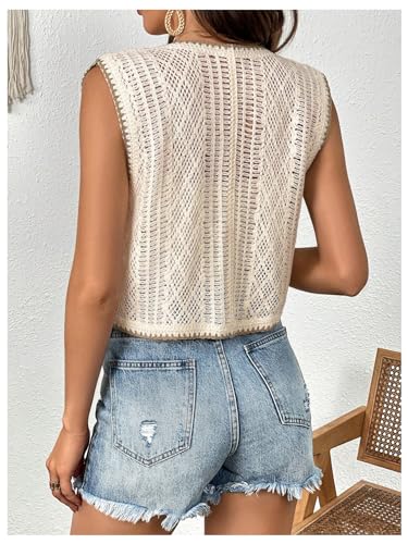 GORGLITTER Women's Western Cowgirl Rodeo Outfit Boho Crochet Floral Sleeveless Cropped Sweater Vest Knit Tops Cardigan2
