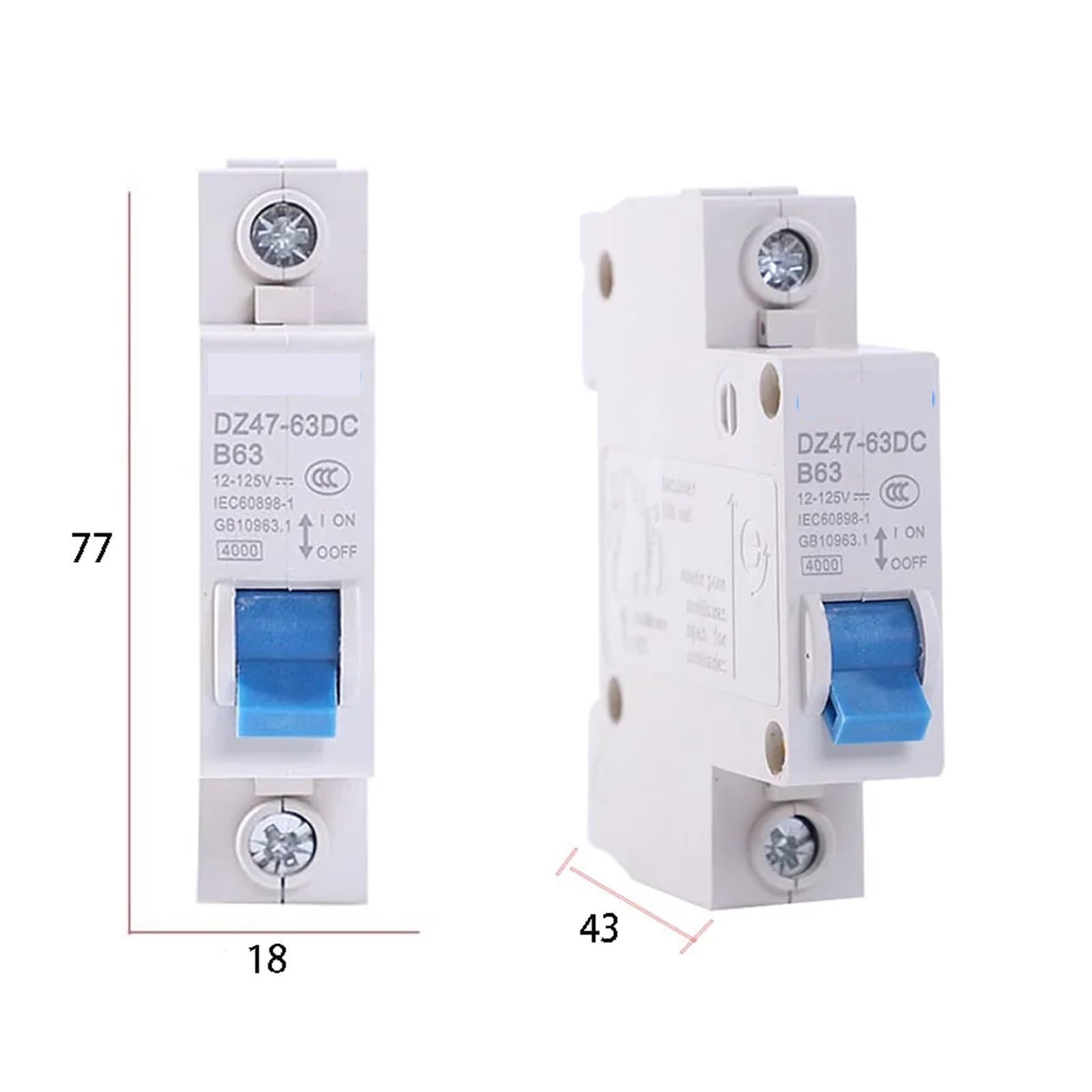 1 x wyłącznik automatyczny DC 12 V, 24 V, 36 V, 48 V, 60 V, 72 V, 110 V, 120 V, przełączniki 3 A, 6 A, 10 A, 16 A, 20 A, 25 A, 32 A, 40 A, 50 A, 63 A, zabezpieczenie przeciwprzepięciowe (2P, 25A)