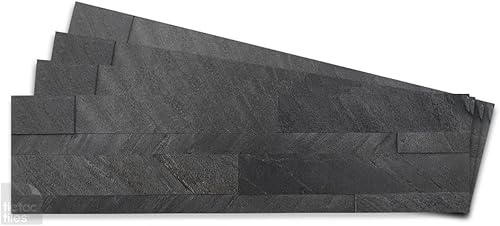 Tic Tac Tiles - Autoadhesivo removible para la loseta del muro de la cocina o el baño, azulejos en 3D de piedra real, 4 hojas (gris verdadero)