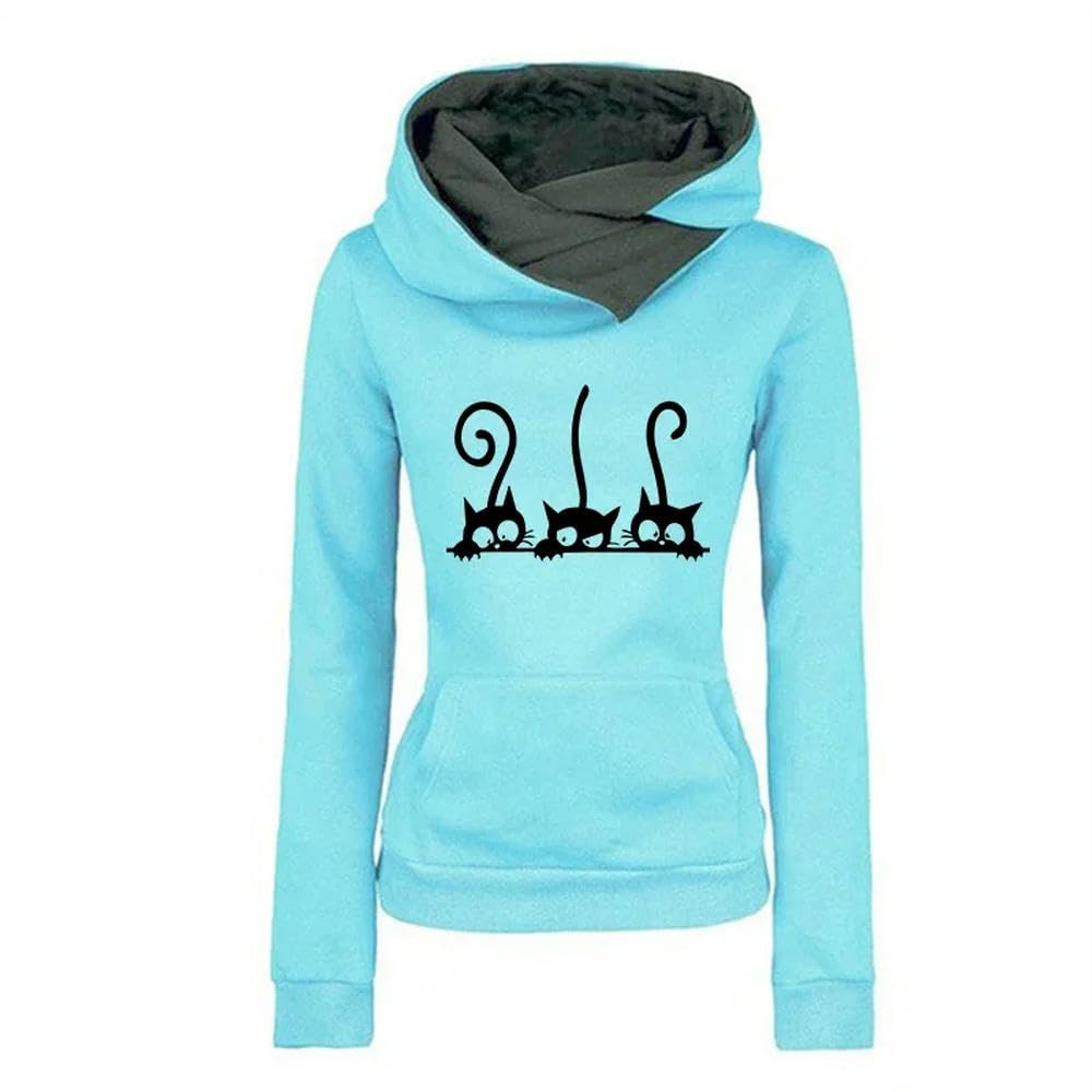 ZBDZSW Damskie słodkie bluzy z kapturem z motywem kota Jesień Zima Ciepła bluza Damska codzienna swobodna sportowa bluza do biegania Ubrania