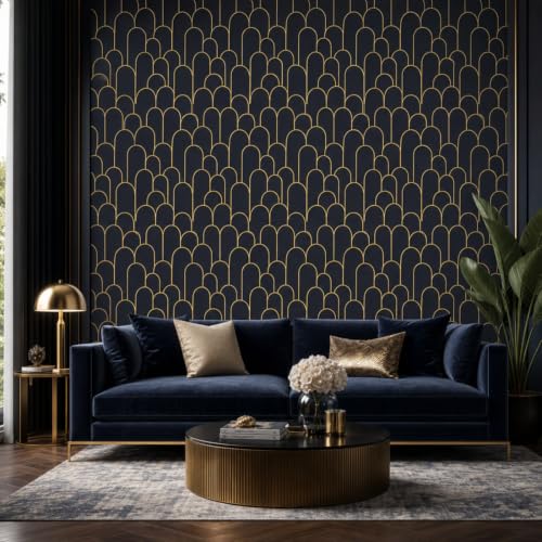Image of FOKRIM Wallpaper for Walls Sticker Peel and Stick Removable Self Adhesive Waterproof Wall Paper for Home Kids Room Play Room (Black Glod)