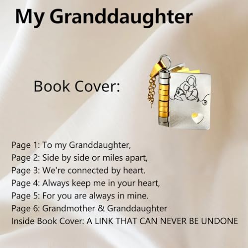 To My Granddaughter Book Necklace from Grandma Nana Grandpa, Graduation Birthday Gifts for Granddaughters, Heart Locket Pendant Necklace for Women2