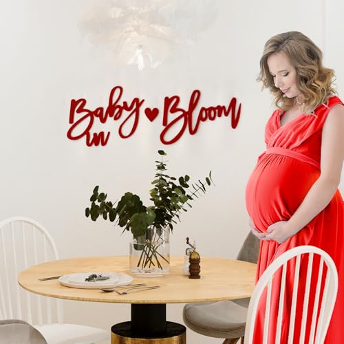 Image of Felt Baby in Bloom Sign for Baby Shower Backdrop Red Letters | Reused Large Banner Sign for Gender Reveal Party He or She Boys and Girls 1st Birthday Event Party Wall Photo Props Decor