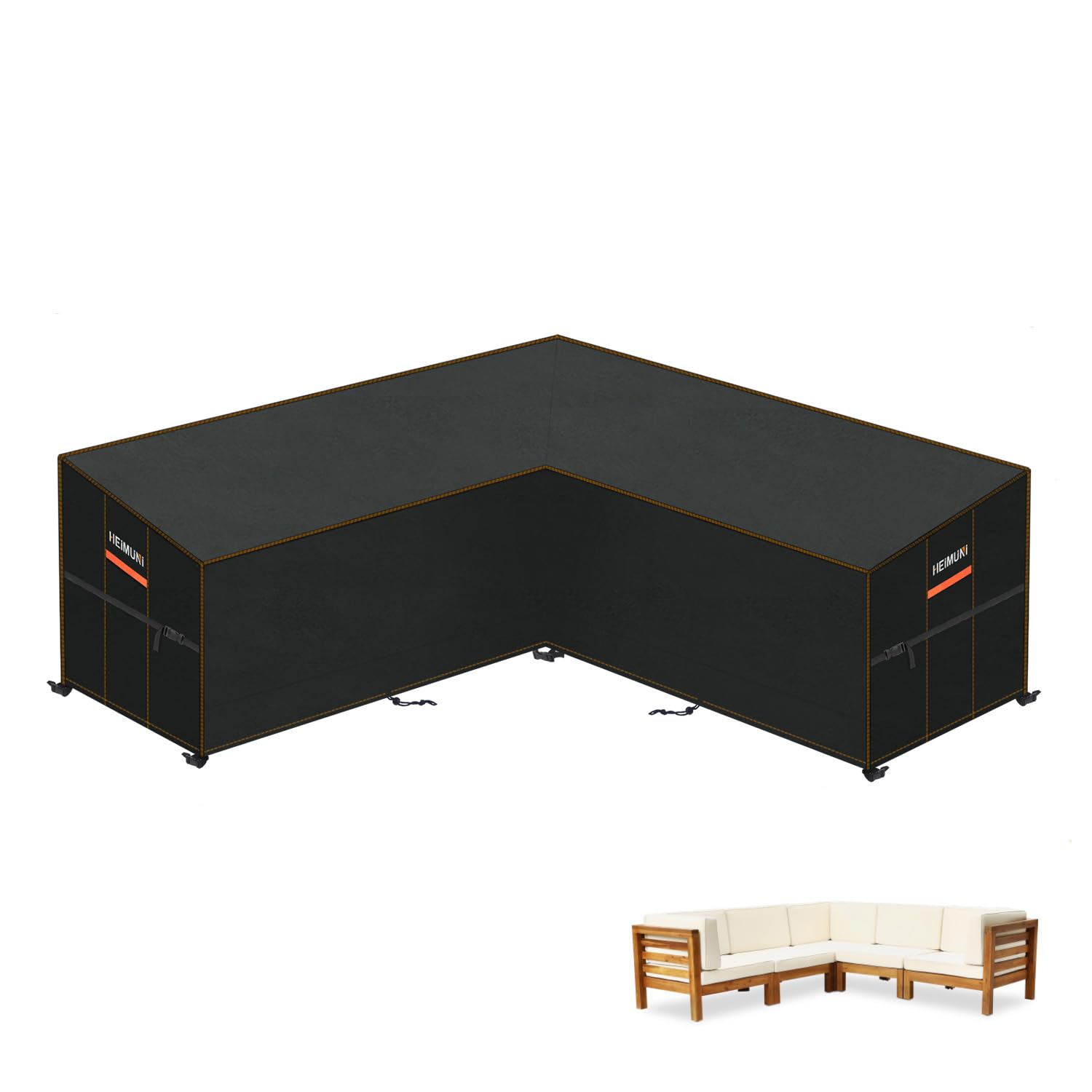 HEIMUNI Garden V-Shape Furniture Covers Waterproof Rattan Corner Sofa Cover V Shaped Garden Sofa Covers 420D Oxford Lounger Sofa Covers Outdoor Seating Cushions Cover with Air Vent 210x210x85x80/65cm — image 1