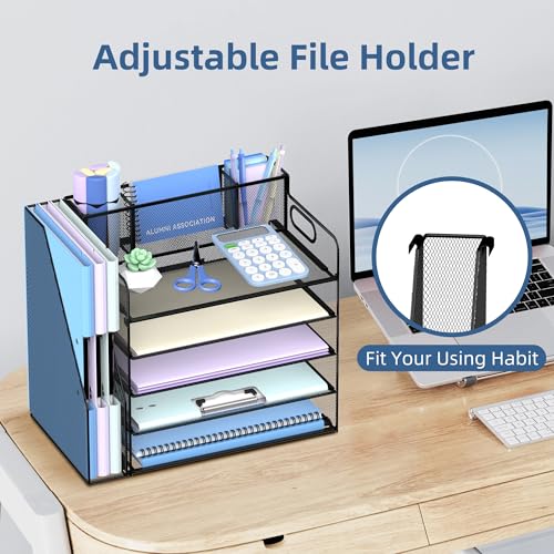SUPEASY Desk Organizer with Magazine Holder, 5-Tier Paper Organizer for Desk Accessories with Pen Holder, Paper Letter Tray for Home, Office and School Supplies, Black image 5