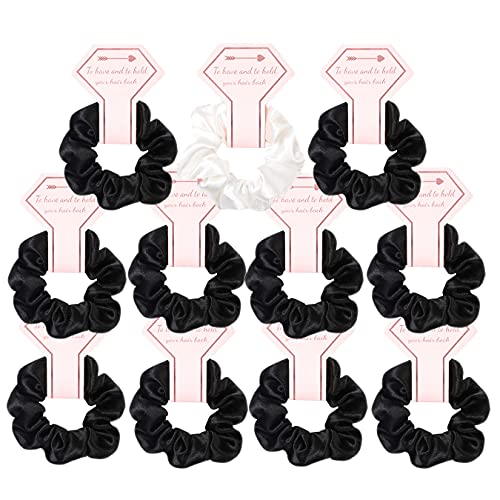 1+10 Pack Bridesmaid Bachelorette Scrunchies,Black Stain Elastic Hair Ties for Women,Wedding Bridal Shower Party Favors,Maid of Honor Bridesmaid Proposal Gifts Supplies