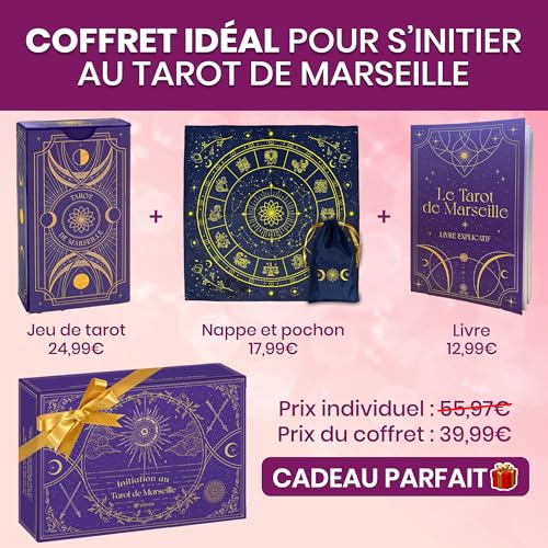 Iniciación al Tarot de Marsella con Libro y Mantel Azul