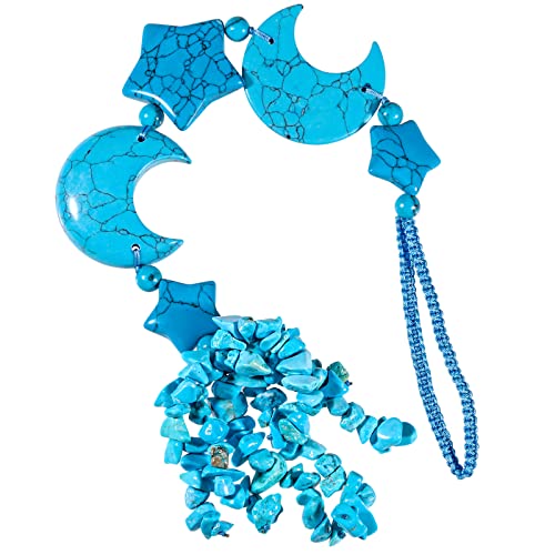 Nupuyai Blue Howlite Turquoise Crystal Moon Star Tassel Hanging Ornament - Image 3