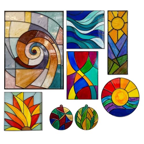 Image of The Crafthives Abstract Glass Painting Kit | DIY Stained Glass Style Art Set with Acrylic Templates, Colours, Brushes & Outliner | Creative Glass Painting Craft Kit for Kids Beginners Adults