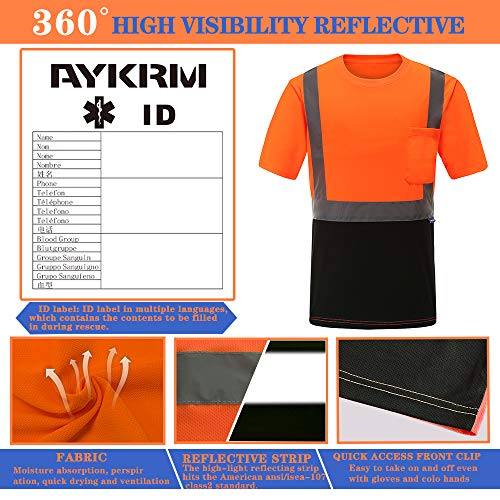 Hi Vis T Shirts ANSI Class 2 Reflective Safety High Visibility Short Sleeve Shirts (Orange, M)