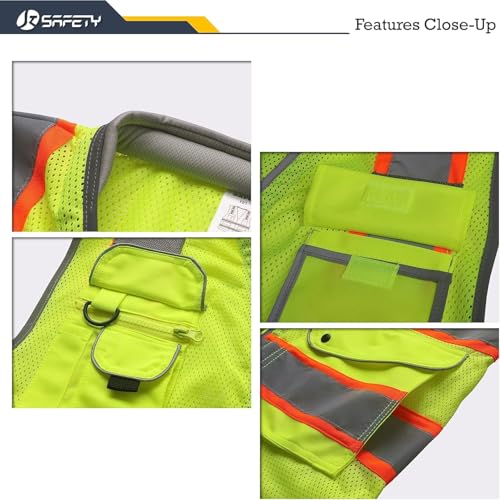 Image of JKSafety 9 Pockets Hi-Vis Safety Vest Breathable Mesh Fabric Cushioned Collar Work Utility PPE Lightweight Industrial Work Gear ANSI /ISEA compliant (101-Yellow S)