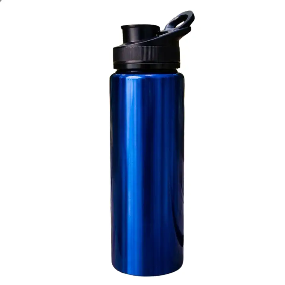 Garrafa De Água Squeeze 600 ml Alumínio Para Academia Esporte Trabalho Escritório Com Alça Cor Preta Azul Vermelha Branca e Prata (Azul)