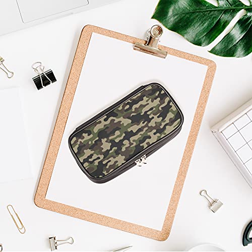 Image of Green Camo Large Capacity Pencil Case, Navy Camouflage Pencil Pouch Pen Bag with Double Zipper, Statiry Pencil Box Pouch Holder Organizer for Office College School Students