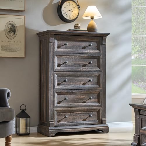 T4TREAM Farmhouse 5 Drawer Dresser for Bedroom, 47" Tall Wood