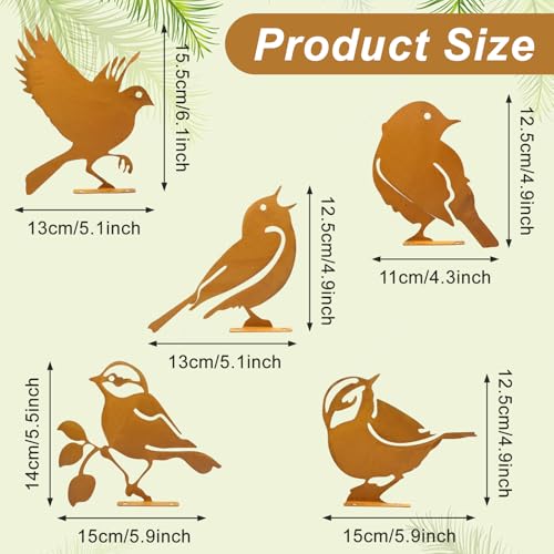 MOSTFUN 5 Stück Rost Vogel Gartendeko, Gartenstecker Rost Deko Vogel, Vintage Metall Vögel Gartendekoration, Edelrost Deko für Bäume, Pfähle, Zäune & Garten