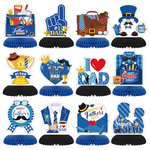 Tarklanda 12 Pcs Honeycomb Centerpieces Fathers Day Party Table Centerpieces Decoration Blue Black Table Toppers for Dad Birthday Party Supplies (Fathers Day)