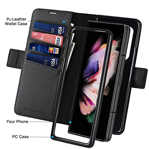 Kezihome Samsung Galaxy Z Fold 3 Case With S Pen Holder, Galaxy Z Fold 3 Wallet Case Pu Leather [Rfid Blocking] Card Slot Shockproof Flip Phone Cover Compatible With Z Fold 3 5G (2021) (Black) #TOP3