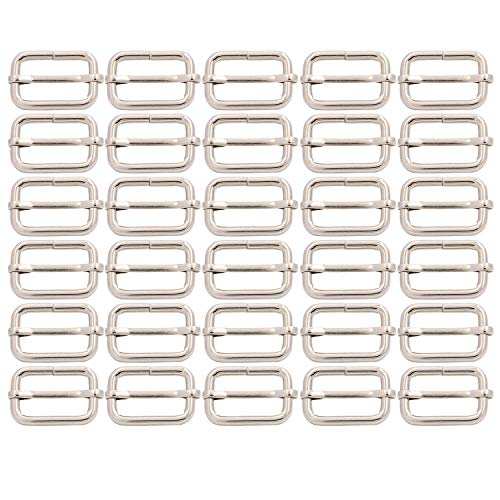 BIKICOCO Metal Slide Adjuster Buckle Tri-Glides with Movable Center Bar, for Straps, 1 x 0.6 Inch, Silver, Pack of 30