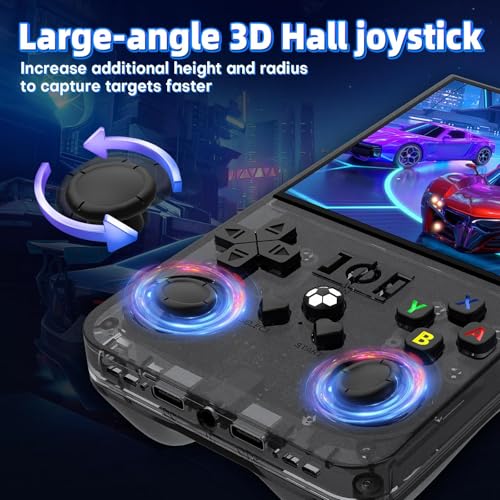 Image of R36MAX Retro Gaming Console, Handheld Game Console with 4000mAh Battery 4.0 inchIPS Screen, Open Source Linux System, 64GB TF Card Portable Pocket Arcade, Transparent Black