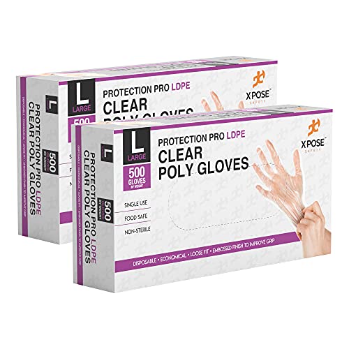 Image of Xpose Safety Disposable Food Prep Poly Gloves - Transparent Embossed Latex Free Kitchen, Plastic Gloves for Food Handling