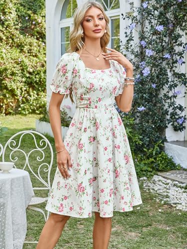 Image of Belle Poque Women's Vintage Midi Cottagecore Cocktail Dresses | Belle Poque Women's Vintage Cottage Core Dress,A-line,Midi,Square Neck,Homecoming Dress,Cocktail Dress,Sun Dress